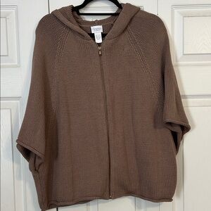 ZENERGY By CHICO'S Size 4 XX-Large Taupe Brown Hooded Poncho Cardigan Full Zip